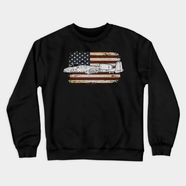 A-10 Thunderbolt Warthog US Aircraft Plane USAF Airplane American flag Crewneck Sweatshirt by BeesTeez